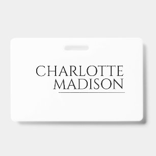 Modern Simple White Trendy Minimalist Plain  ID Badge