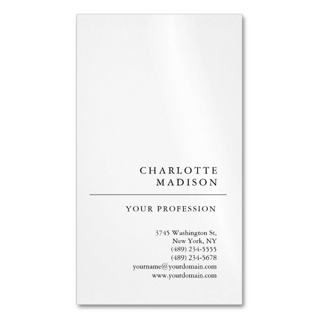Modern Simple White Trendy Minimalist Plain  Magnetic Business Card (Front Vertical)