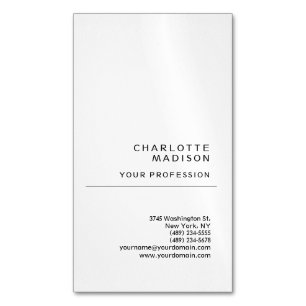 Modern Simple White Trendy Minimalist Plain Magnetic Business Card