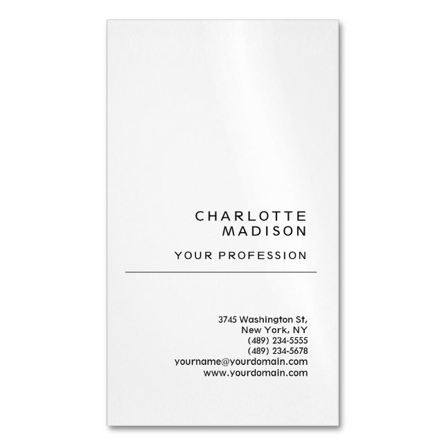 Modern Simple White Trendy Minimalist Plain  Magnetic Business Card (Front Vertical)