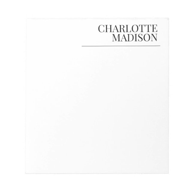 Modern Simple White Trendy Minimalist Plain  Notepad (Front)