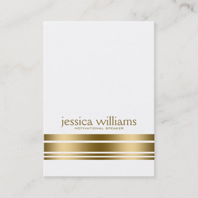 Modern Simple White With Decorative Gold Stripe Business Card (Front)
