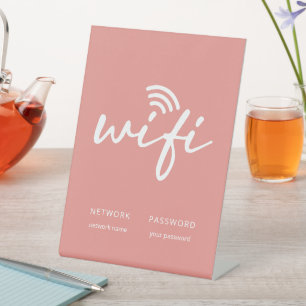 Modern Simple WiFi Network Password Coral Pink Pedestal Sign