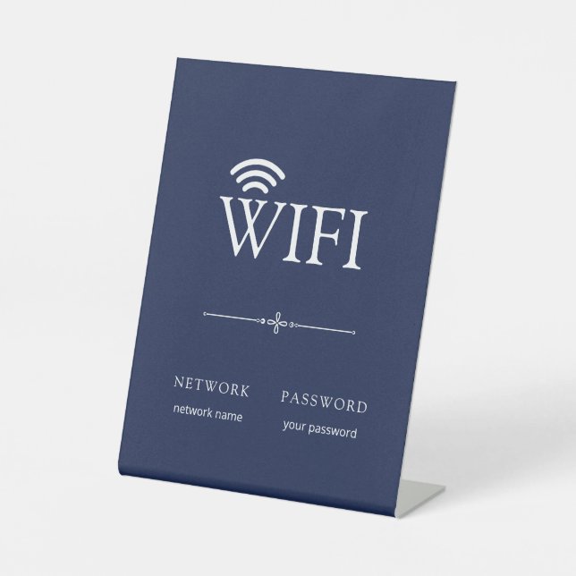 Modern Simple WiFi Network Password Sign Navy Blue (Front)