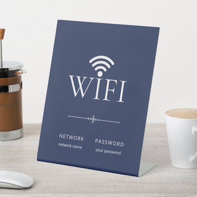 Modern Simple WiFi Network Password Sign Navy Blue (In SItu)