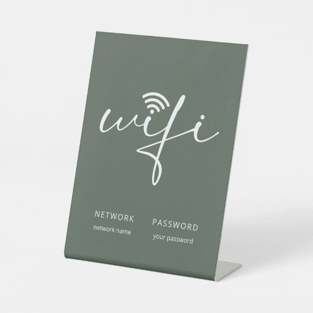Modern Simple WiFi Script Network Password Green Pedestal Sign (Front)