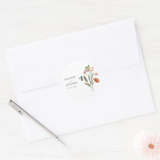 Modern Simple Wildflower Floral Wedding Classic Round Sticker (Envelope)