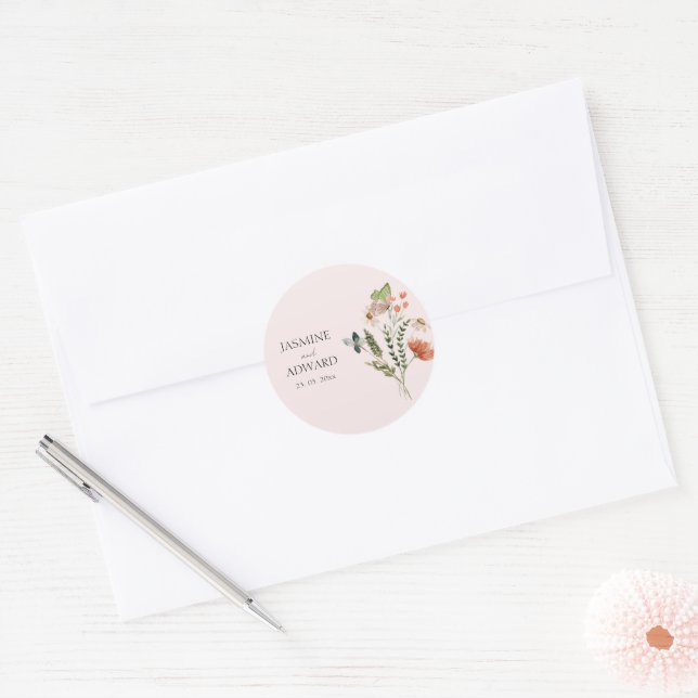 Modern Simple Wildflower Floral Wedding Classic Round Sticker (Envelope)