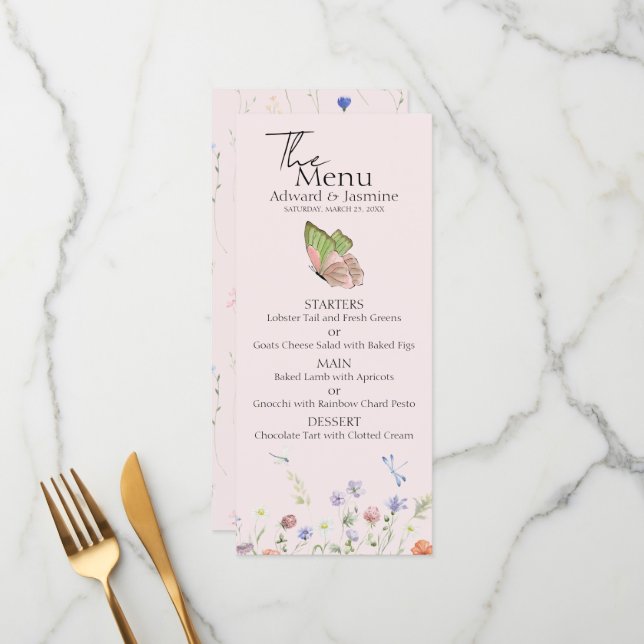 Modern Simple Wildflower Floral Wedding Menu (Front/Back In Situ)