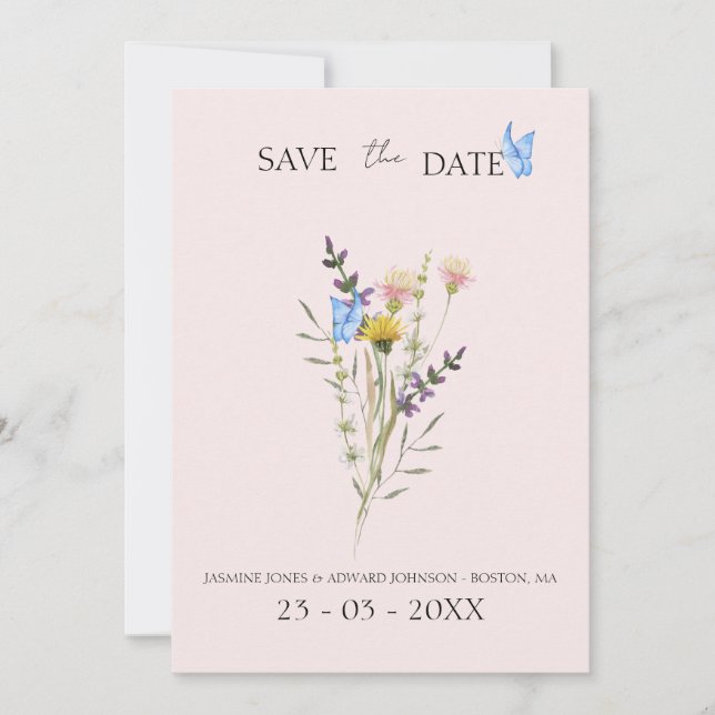 Modern Simple Wildflower Floral Wedding Save The Date (Front)
