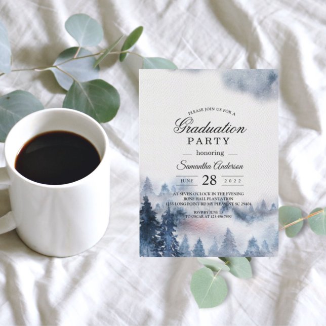 Modern Simple Winter Blue & White Forest Invitatio Invitation (Creator Uploaded)