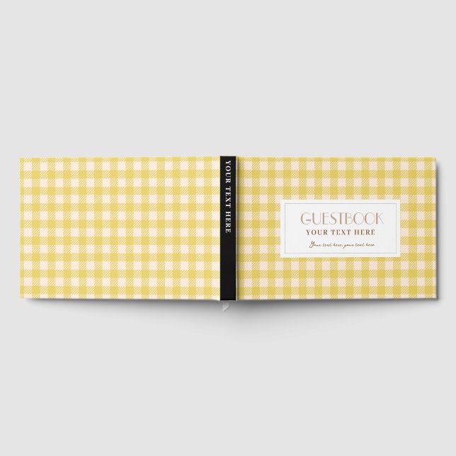 Modern Simple yellow gingham plaid checked party Guest Book (Full)