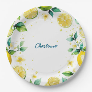 Modern Simple yellow Lemon watercolor birthday Paper Plate