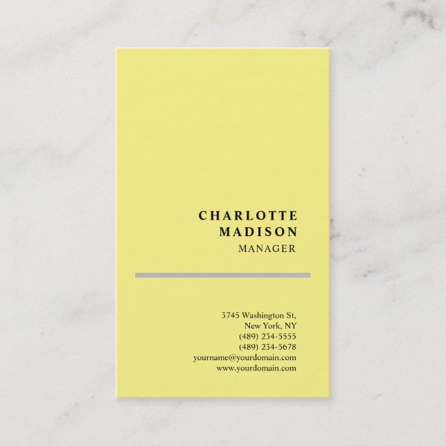 Modern Simple Yellow Minimalist Plain Business Card (Front)