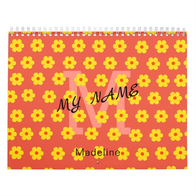 Modern simple  yellow orange flowers monogram  calendar (Cover)