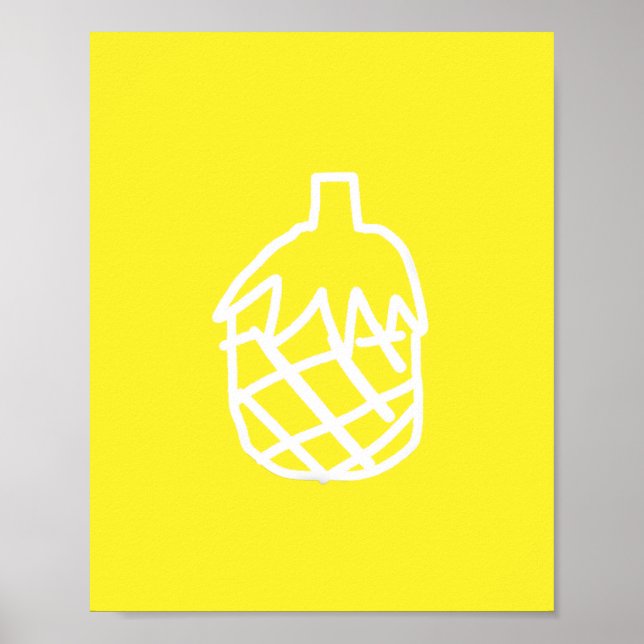 Modern simple yellow pineapple outline design poster (Front)