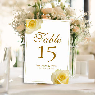 Modern Simple Yellow Roses Floral Wedding Table Number