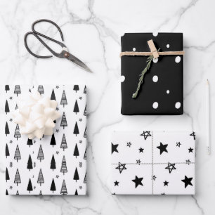 Modern Simplicity Black And White Chritmas Wrapping Paper Sheet