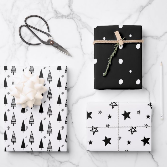 Modern Simplicity Black And White Chritmas Wrapping Paper Sheet (Front)