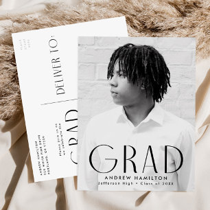 Modern Simplicity Black Photo Graduation Party Invitation Postcard