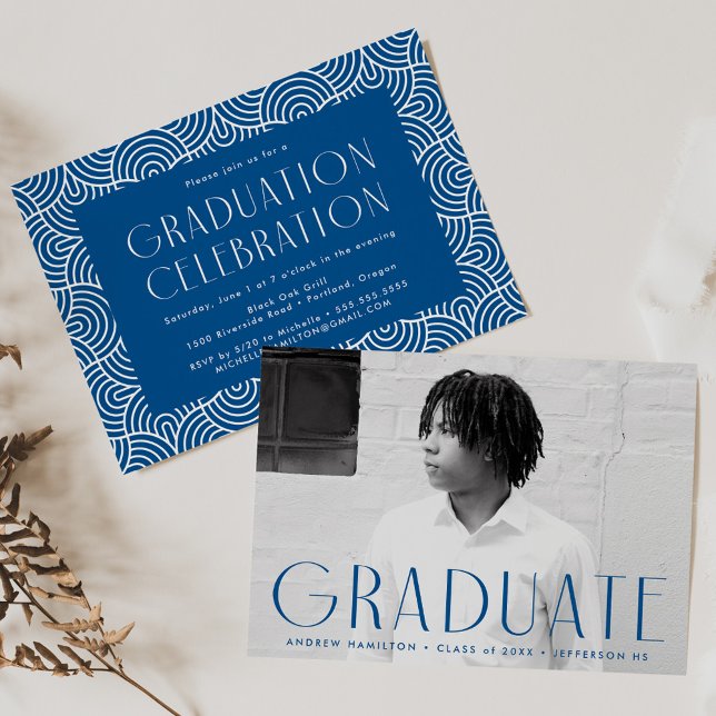 Modern Simplicity Blue Photo Graduation Party Invitation (Creator Uploaded)