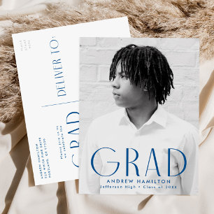 Modern Simplicity Blue Photo Graduation Party Invitation Postcard