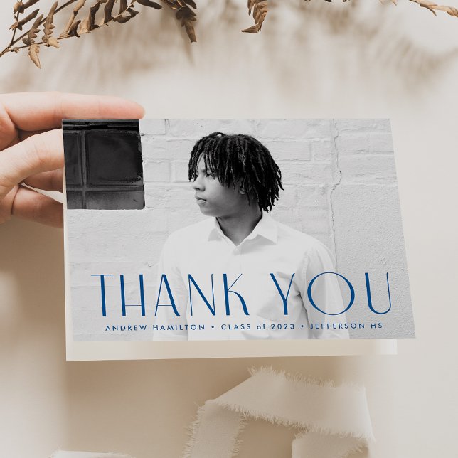 Modern Simplicity Blue Photo Graduation Thank You Card (Creator Uploaded)