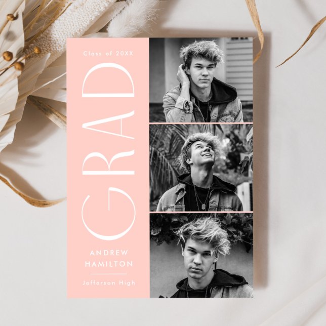 Modern Simplicity Blush 3 Photo Collage Graduation Announcement (Creator Uploaded)