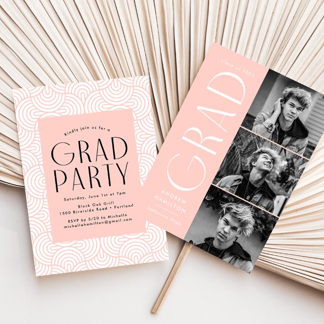 Modern Simplicity Blush 3 Photo Graduation Party Invitation (Creator Uploaded)