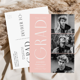 Modern Simplicity Blush 3 Photo Graduation Party Invitation Postcard
