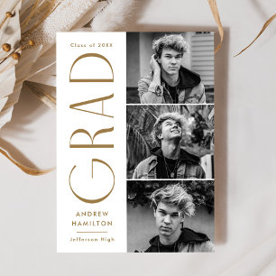 Modern Simplicity Brass 3 Photo Collage Graduation Announcement