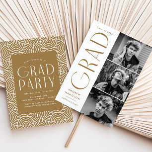 Modern Simplicity Brass 3 Photo Graduation Party Invitation