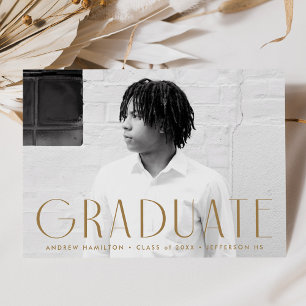 Modern Simplicity Brass Photo Graduation Announcement