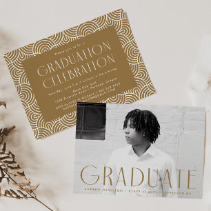 Modern Simplicity Brass Photo Graduation Party Invitation