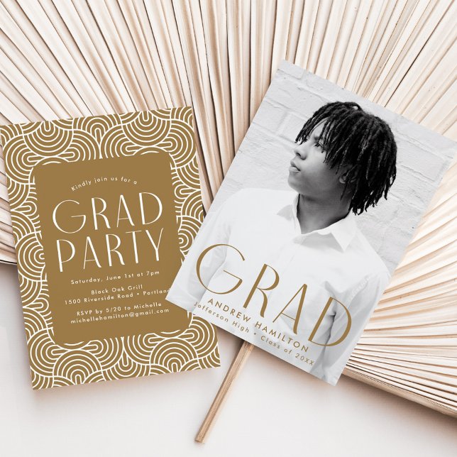 Modern Simplicity Brass Photo Graduation Party Invitation (Creator Uploaded)