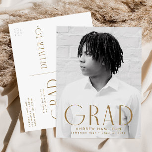 Modern Simplicity Brass Photo Graduation Party Invitation Postcard