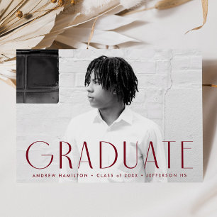 Modern Simplicity Burgundy Photo Graduation Announcement