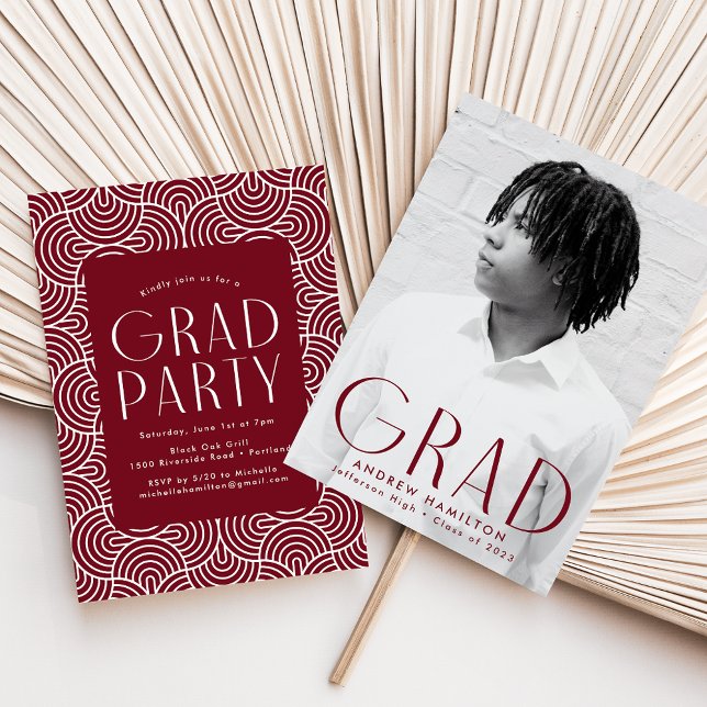 Modern Simplicity Burgundy Photo Graduation Party Invitation (Creator Uploaded)