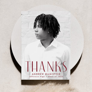 Modern Simplicity Burgundy Photo Graduation Thank You Card