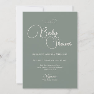 Modern Simplicity Deep Sage Green Baby Shower Invitation