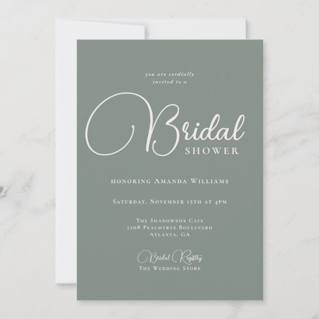 Modern Simplicity Deep Sage Green Bridal Shower Invitation (Front)