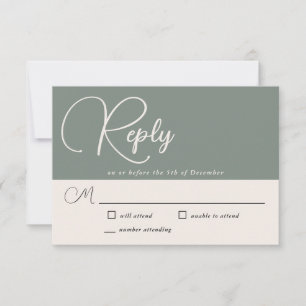 Modern Simplicity Deep Sage Green Wedding RSVP Card