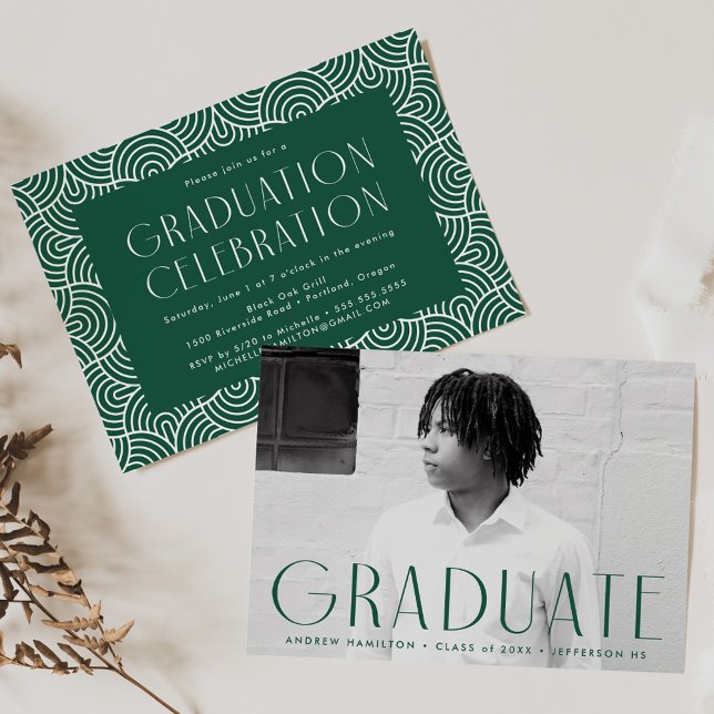 Modern Simplicity Green Photo Graduation Party Invitation (Creator Uploaded)