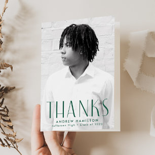Modern Simplicity Green Photo Graduation Thank You Card