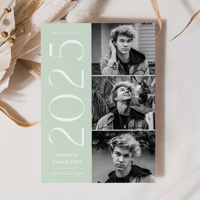 Modern Simplicity Mint 3 Photo 2025 Graduation Announcement (Creator Uploaded)