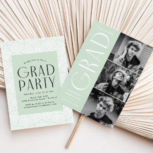 Modern Simplicity Mint 3 Photo Graduation Party Invitation
