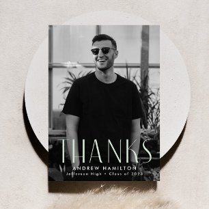 Modern Simplicity Mint Photo Graduation Thank You Card
