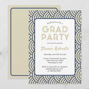 Modern Simplicity Navy Blue&Gold Graduation Party Invitation
