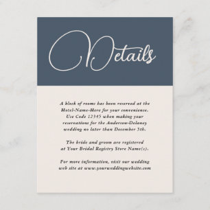 Modern Simplicity Navy Blue Wedding Details Enclosure Card