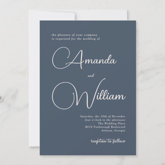 Modern Simplicity Navy Blue Wedding Invitation (Front)